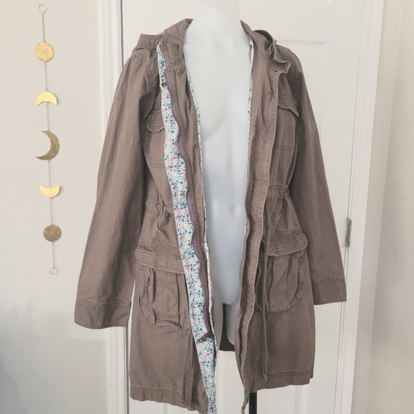 Old Navy Hooded Field Barn Jacket M Acorn EUC Long 100% Cotton - Picture 3 of 16